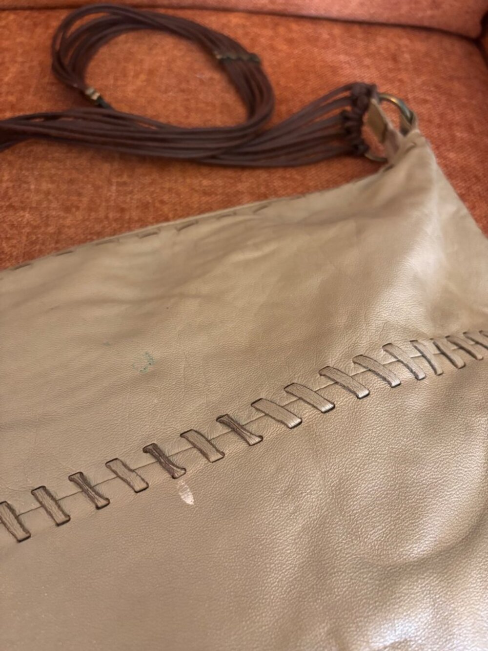 Vintage Desmo Italian Leather Hobo Bag Braided Brown Strap & Brass Accents - Picture 9 of 16